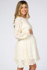Cream Chiffon Flocked Floral Maternity Dress