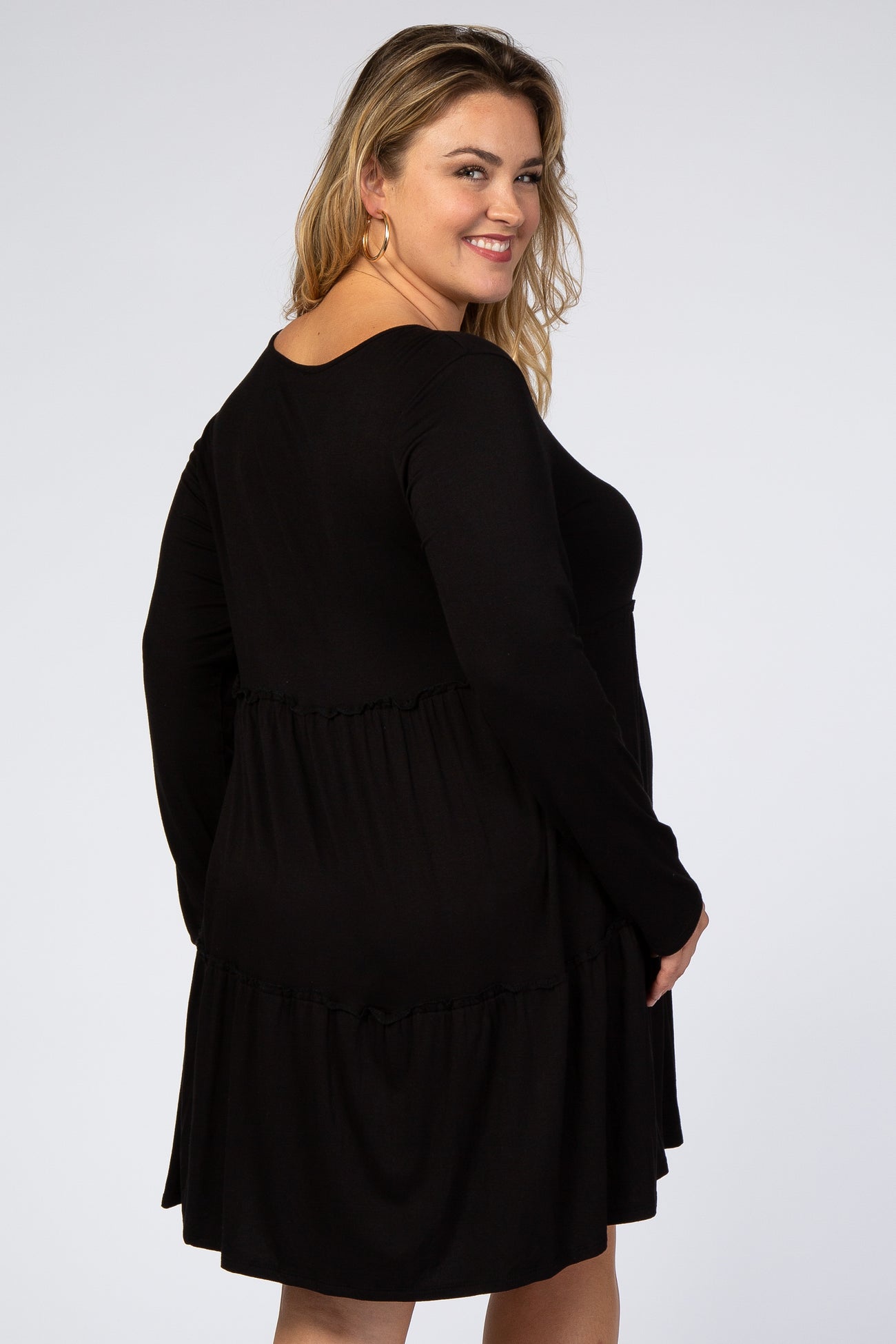 Black Long Sleeve Tiered Maternity Plus Dress– PinkBlush