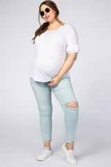 Light Blue Ripped Knee Distressed Hem Maternity Plus Jeans