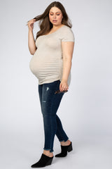 Navy Blue Fray Hem Skinny Maternity Plus Jeans