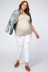 White Distressed Raw Hem Maternity Plus Jeans