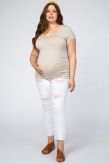 White Distressed Raw Hem Maternity Plus Jeans