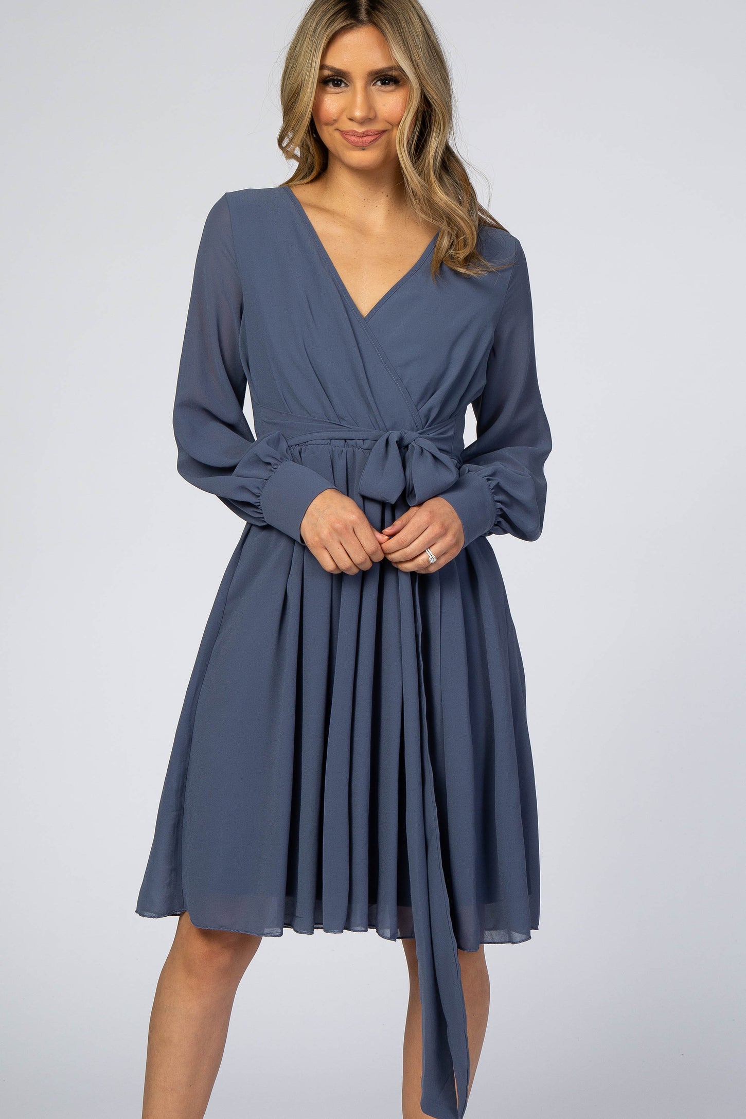 Dusty Blue Chiffon Wrap Dress PinkBlush Dusty Blue Chiffon Wrap Dress PinkBlush