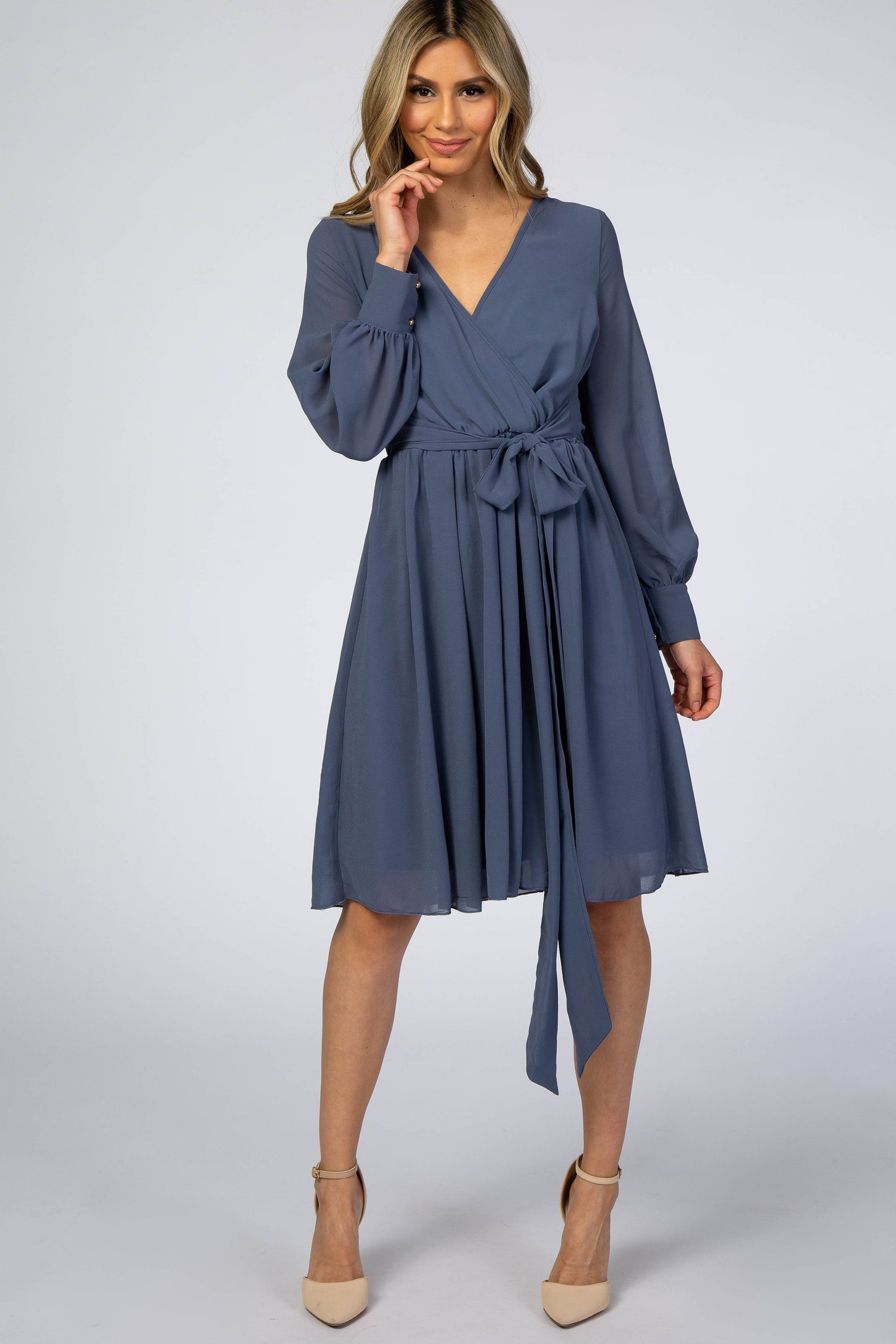 Dusty Blue Chiffon Wrap Dress Dusty Blue Chiffon Wrap Dress