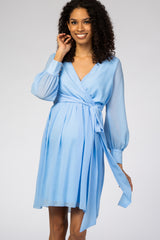 Light Blue Chiffon Maternity Wrap Dress