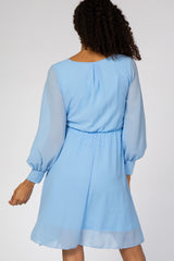 Light Blue Chiffon Maternity Wrap Dress