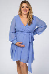 Periwinkle Chiffon Plus Maternity Wrap Dress
