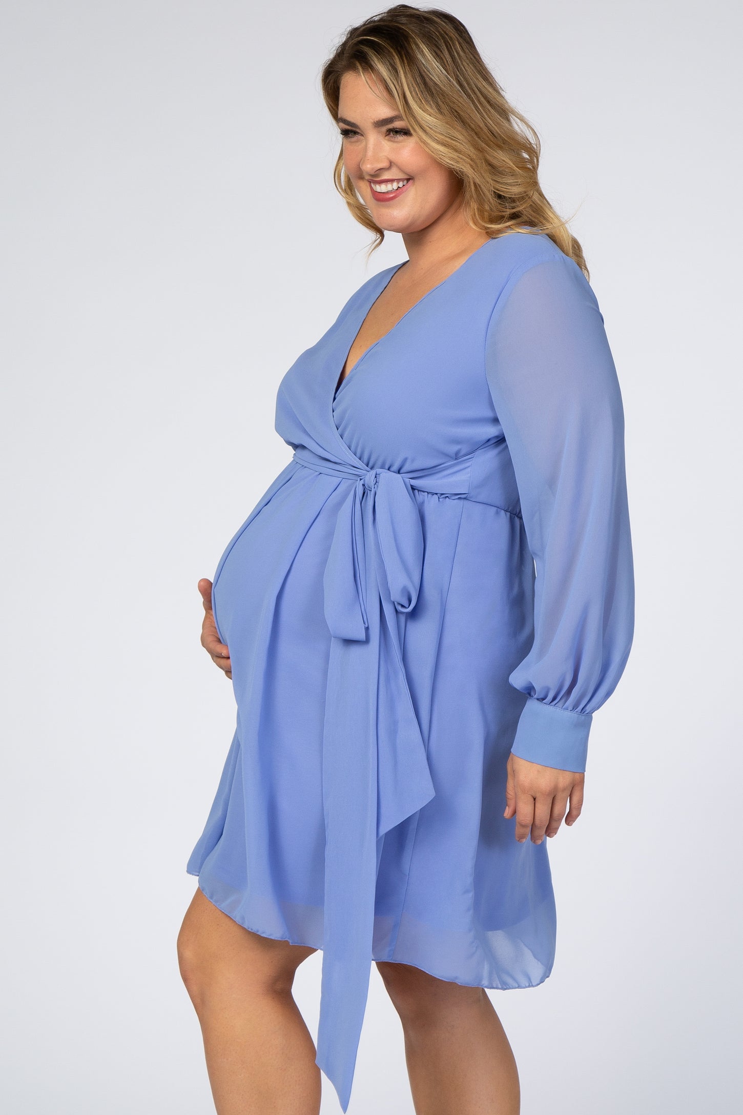 Periwinkle Chiffon Plus Maternity Wrap Dress