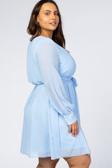 Light Blue Chiffon Plus Wrap Dress