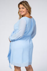 Light Blue Chiffon Plus Maternity Wrap Dress