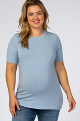Light Blue Short Sleeve Maternity Plus Top