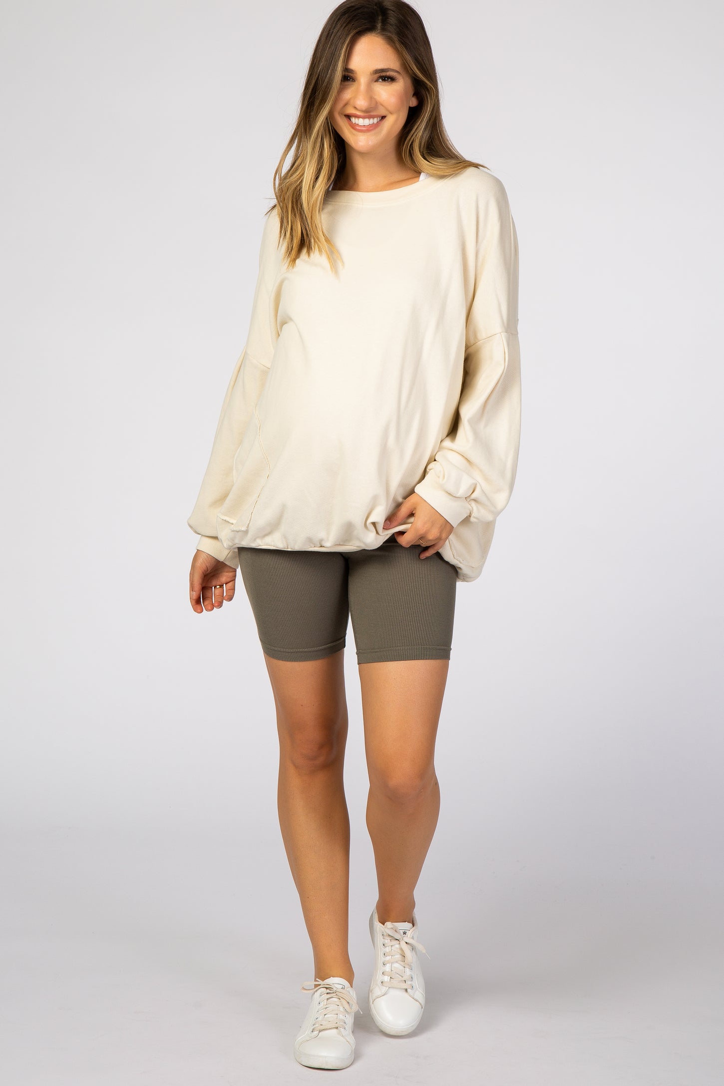 Olive Ribbed Maternity Bike Shorts