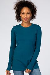 Teal Fitted Long Sleeve Maternity Tee