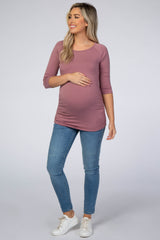 Mauve Basic Ruched Fitted Maternity Top