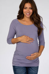 Lavender Basic Ruched Fitted Maternity Top