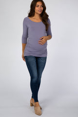 Lavender Basic Ruched Fitted Maternity Top