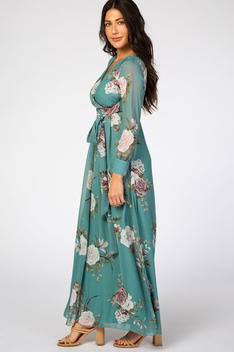 Teal Floral Chiffon Maternity Maxi Dress – PinkBlush
