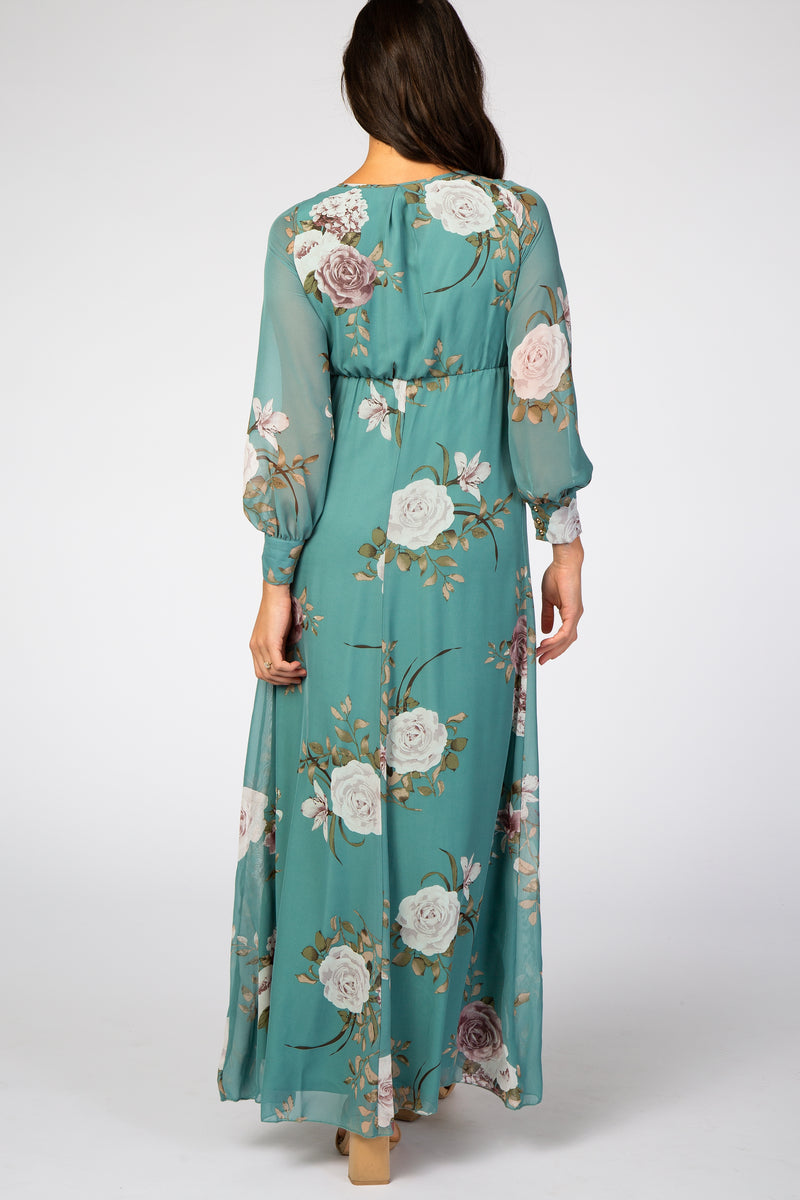 Teal Floral Chiffon Maternity Maxi Dress – PinkBlush