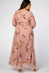 Pink Floral Chiffon Maternity Plus Maxi Dress