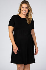 Black Solid Crochet Trim Maternity Plus Shift Dress