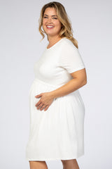 Ivory Solid Crochet Trim Maternity Plus Shift Dress