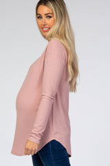 Mauve Long Sleeve Ribbed Maternity Top
