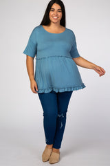 Blue Tiered Plus Maternity Top