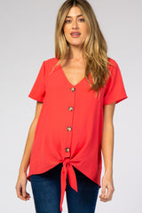 Coral Button Tie Front Maternity Top