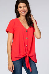 Coral Button Tie Front Maternity Top