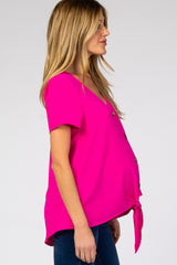Fuchsia Button Tie Front Maternity Top