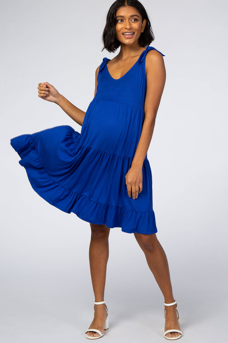 Royal Blue Knotted Strap Tiered Maternity Dress – PinkBlush