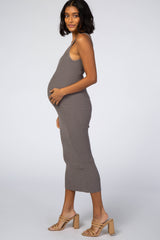 Heather Grey Sleeveless V-Neck Maternity Sweater Dress