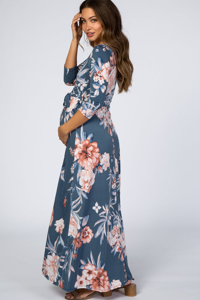 pink and blue dress maternity TBUIALL Short Sleeve Fall which may be colors PinkBlush Blue Printed Fitted Maternity