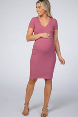 Mauve Ribbed Maternity Dress