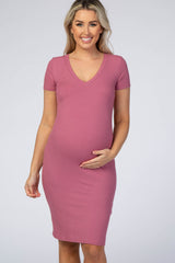 Mauve Ribbed Maternity Dress