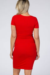 Red Ribbed Maternity Dress