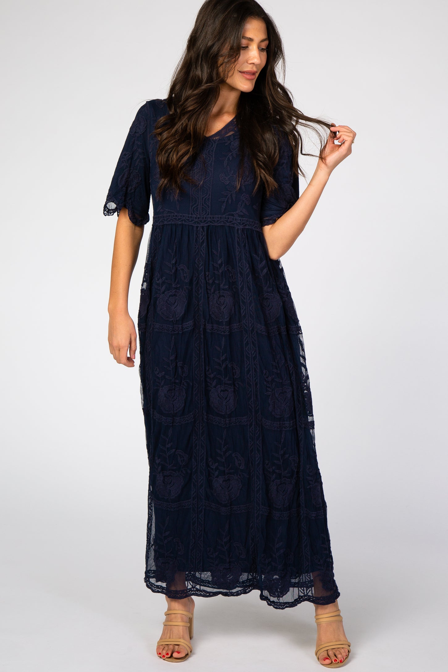 Navy Lace Overlay Maxi Dress PinkBlush Navy Lace Overlay Maxi Dress PinkBlush