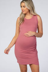 Pink Sleeveless Wrap T-Shirt Maternity Dress