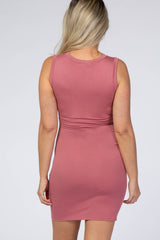 Pink Sleeveless Wrap T-Shirt Maternity Dress