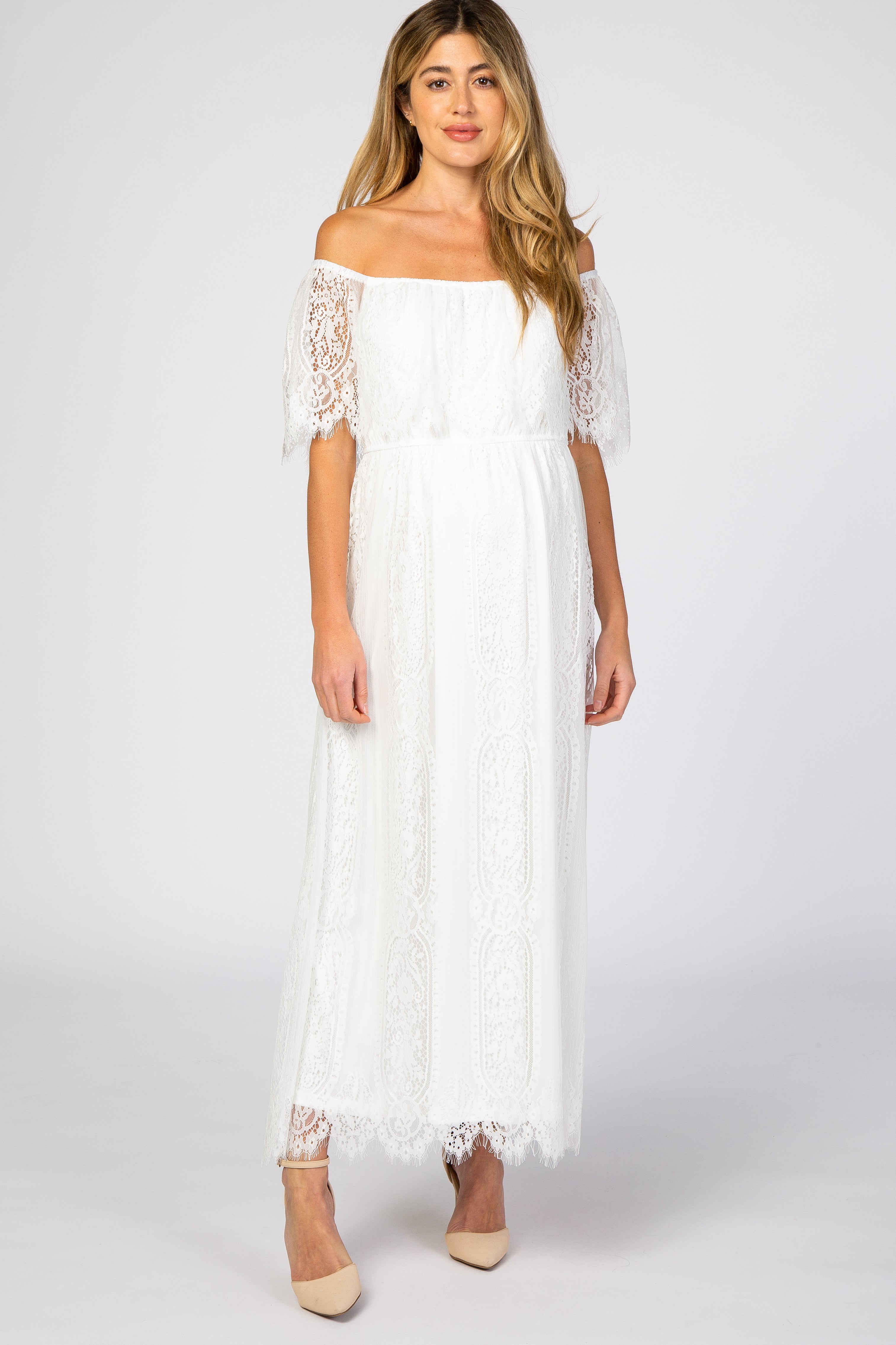 Off the shoulder white lace maternity dress Clearance