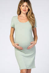 Light Mint Basic Ruched Fitted Maternity Dress