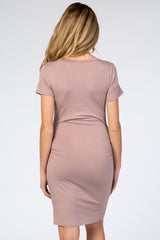 Dark Mauve Basic Ruched Fitted Maternity Dress