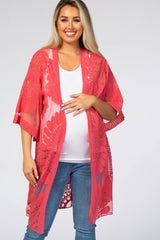 Pink Lace Mesh 3/4 Sleeve Maternity Cover Up