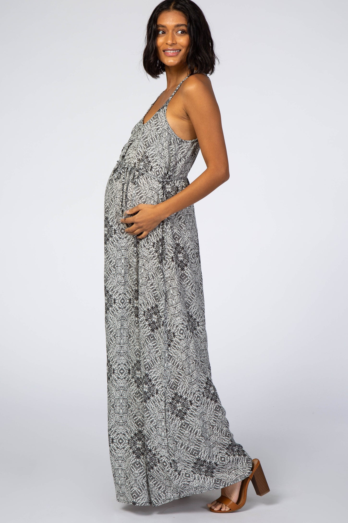 Black Print Multi Strap Maternity Maxi Dress– PinkBlush