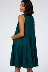 Forest Green Soft Knit Pleated Tiered Sleeveless Maternity Dress