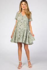 Olive Floral Ruffle Tiered Button Front Maternity Dress