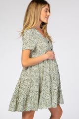 Olive Floral Ruffle Tiered Button Front Maternity Dress