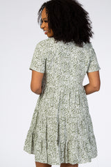 Olive Floral Ruffle Tiered Button Front Dress