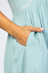 Light Blue Embroidered Short Sleeve Maternity Maxi Dress