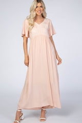Light Pink Embroidered Short Sleeve Maxi Dress
